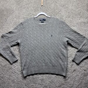 Vintage Polo Ralph Silk Cable Knit Crewneck Gray Sweater Mens LARGE Cozy 90s Y2K